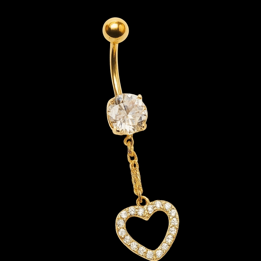 Elegant Gold Heart Dangle Belly Ring